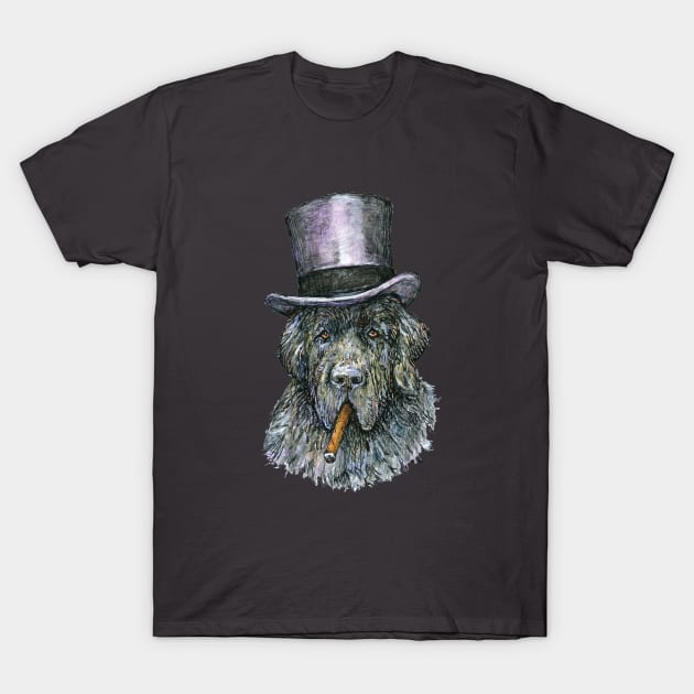 Newfoundland Dog in Top Hat with Cigar T-Shirt by Prairie Dog Print